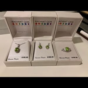 Genuine peridot pendant necklace ring and earrings
